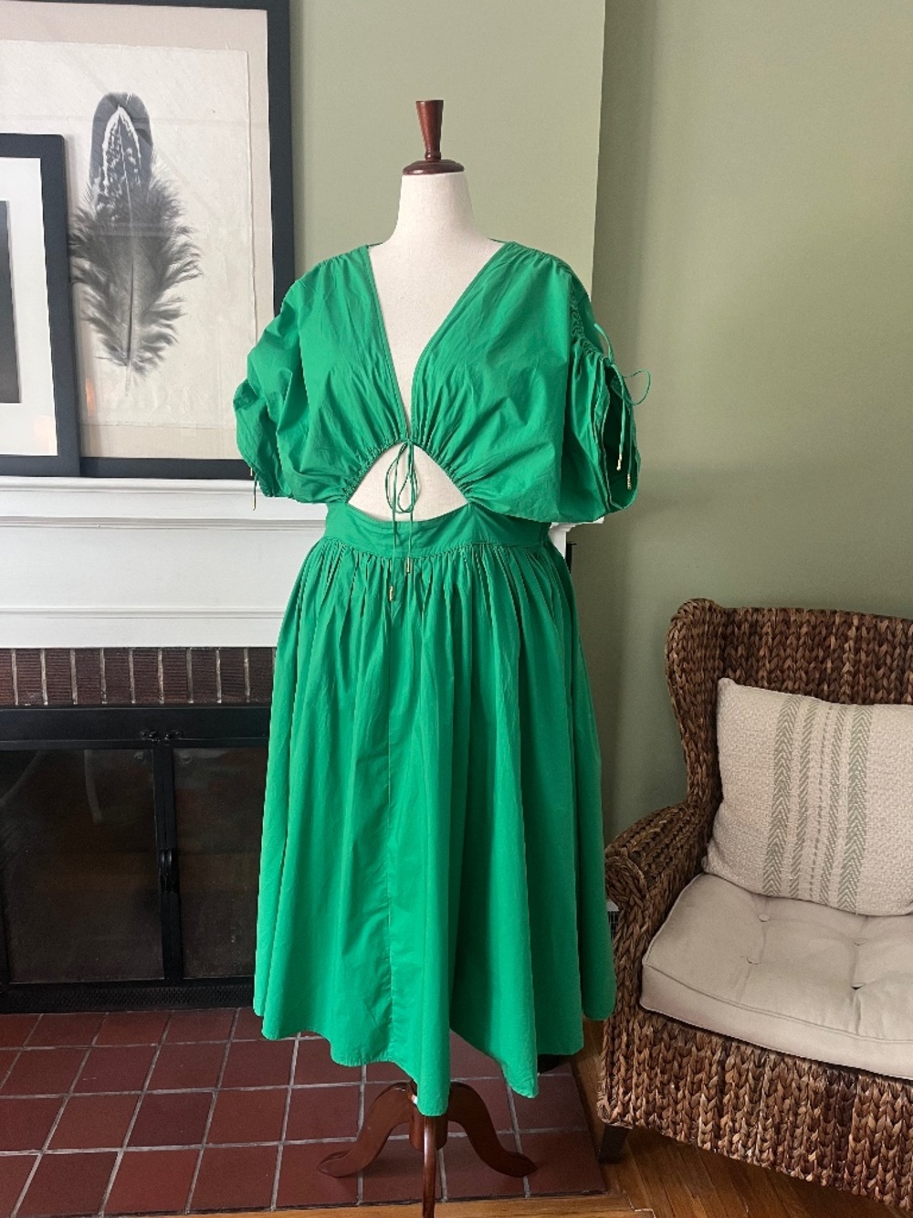 J. Brooks Naomi Ruched Cut-Out Midi Dress | Kelly Green | Size XL